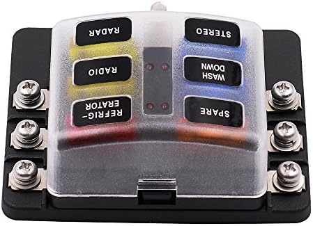 Fuse Box Holder, Blade Fuse Box Holder with LED Warning Light Kit for Car Boat Marine Trike [LED Indicator Fuse Holder + Protection Cover] (screw terminal section） (6 Way)