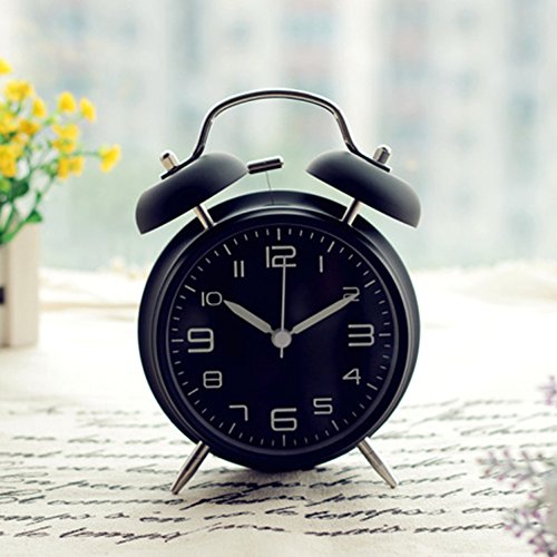 Retro Glockenwecker,Trrebtle Doppelglocken-Wecker mit Nachlicht, geräuschloser Betrieb, Quarzuhrwerk, analog, Retro-Design, lauter Alarm 4 Zoll - 3