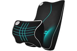 Ecloud Shop® Lumbar Support Cushion For Car And Headrest Neck Pillow Kit - Ergonomically Design Universal Fit Major Car Seat - Black