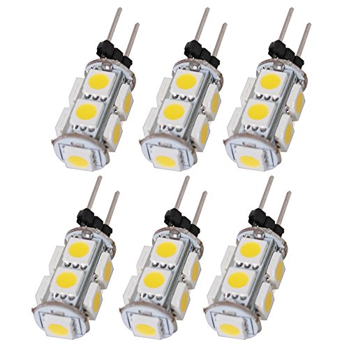 ArlyMama , 6 unidades (6 piezas/Lote) G4 de 9 LED (8 + 1) bombilla 1,8 Watt bombillas halógenas de AC DC 12 V Blanco 5050 Undimmable emisor Quivalent a 12 W de bombilla incandescente