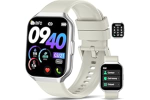 QCOQ Smart Watch for Men Women Answer/Make Calls, 1.96" HD Fitness Watch with Heart Rate Sleep SpO2 Monitor, Smartwatches for Android IOS, Ivory