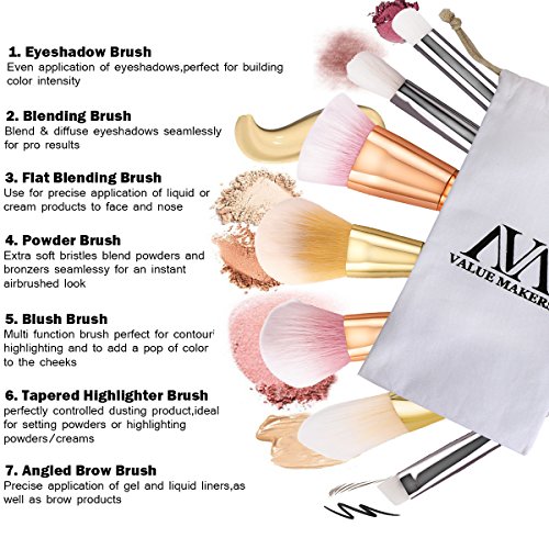 Make Up Pinsel Set, VALUE MAKERS® 7PCS Profi Kabuki Kosmetik Pinsel für Eyeliner Powder Concealer mit Etui - 2
