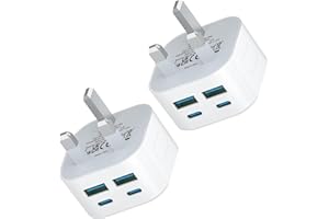BEDIACA USB C Plug,2Pack 40W Fast Charger Plug 4-Port Multi USB Plug UK Charging Compatible with iPhone16/16 Pro 15 14 13 12 Pro Max Plus iPad,Multiport Wall Power Type C Mains Head