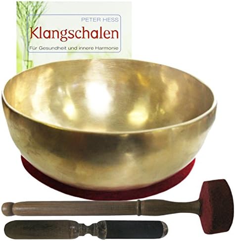 Singing Bowl Nepal Himalaya Singing Massage Gift Set 4 Pieces &amp; Book by Peter Hess Singing Bowl and Quality: XL Therapy Therapy | Approx. 3000 3200g 12 ~ 32 cm, # 70183 | with Cushion/Leather Clapper.