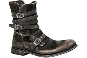 ORANDESIGNE Herren Western Cowboystiefel Vintage Motorradstiefel Winter Männer Leder Kurzschaft Stiefel Unisex Erwachsene Reiterstiefel Arbeitsstiefel