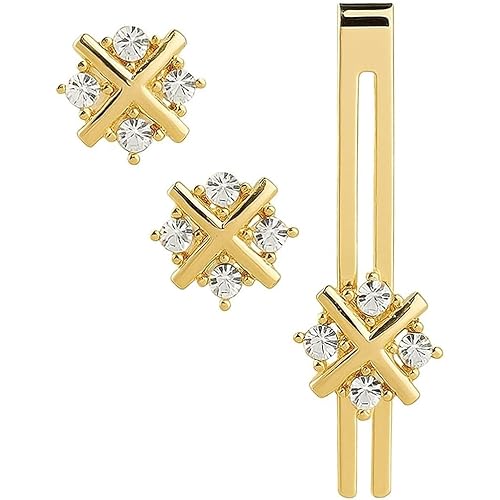 Celebr8 Men Gold Plated Brass Cufflink with Tie Pin Set