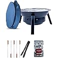 Peng Essentials Fold Grill Foldable Charcoal BBQ Set for Home | Easy Assembly, Heat Resistant & Anti-Rust | Includes Skewers, Tong, Spices & Carry Bag (Black)