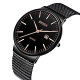 BIDEN Herrenuhren Wasserdicht Ultra-dünn Analog Quarz Uhren mit Milanese Mesh Armband 022