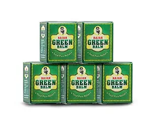 Rajah Group Kajah Green Balm 10gm (Pack of 5) - Ayurvedic Pain Relief Balm for Headache, Cold and Sprains