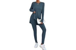 shownicer Ensemble Femme 2 Pièces Survêtement Chic Elegant Manche Longue Chemise + Pantalon Décontracté Pull Ensemble Tricoté Sportswear Loungewear Suit