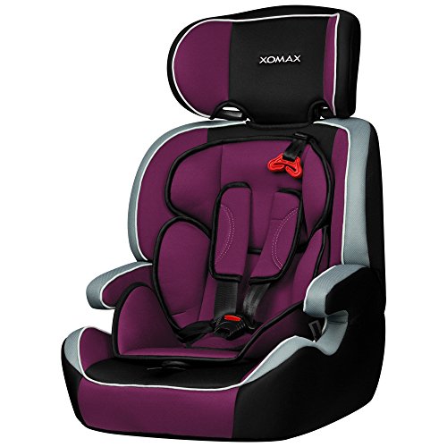 XOMAX XM-K1 PURPLE Autokindersitz + Gruppe I / II / III (9 – 36 kg) + ECE R44/04 geprüft + Lila, Schwarz, Grau + 5-Punkte-Sicherheitsgurt + mitwachsend + Kopfstütze verstellbar + Rückenlehne abnehmbar / Bezüge abnehmbar & waschbar - 4