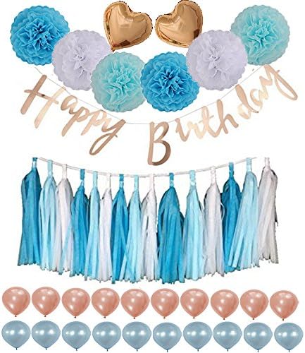 Mermaid Party Decorations, Pom Poms Flowers, Tissue Tassel Garland, Latex Balloons, Polka Dot garland Kit, For Baby Shower Wedding Birthday Party Festival Decorations