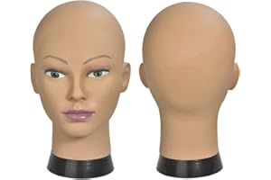 ERSIMAN-AW ErSiMan Weibliches Mannequin für Kosmetikerausbildung, Kopf ohne Haare, Mannequin-Kopf für Perücken-Herstellung, Hut-/Brillen-Präsentation, Friseur-Übungskopf, Puppenkopf mit Klemme, 12-A