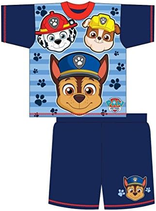 100% Official Boys Kids Childrens Character Paw Patrol 2 Piece Shortie Pyjama Set, Navy 3 Character, 18/24 Months