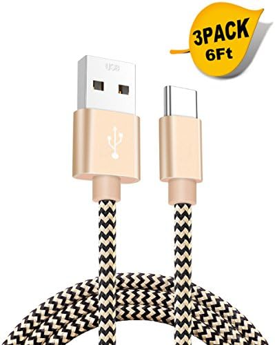 Cagayan USB C to USB 2.0 Nylon Braided (3 Pack 1.8m /6ft) USB Type C Charger Cable for the New MacBook, Samsung Galaxy S8/A5 2017, LG G5/V 20, OnePlus 2/3, Chrome Book Pixel, Nokia N1/Lumia 950/950XL, Google Nexus 5X/6P and More TypeC Devices - Gold