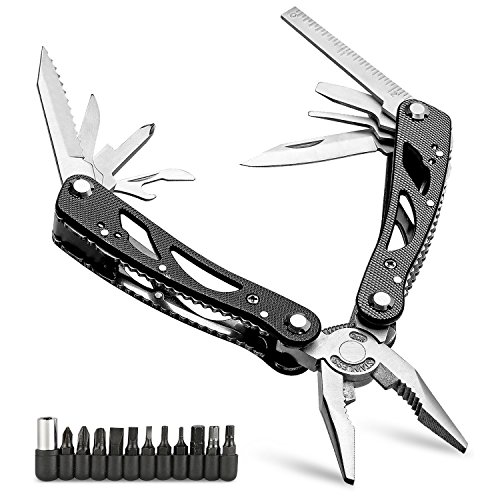 Multifunktionszange Werkzeug, VEAMA Multi Zangen Edelstahl Taschenmesser mit 11 Schrauben und NylonscheideSchwarz
