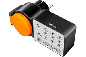 LogiLink ET0015 Minuterie d'extérieur avec Fonction Cycle et Compte à rebours d'activation, Classe de Protection IP44, 3600 W, Noir/Orange
