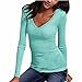 Produktbild Elecenty Damen Sexy Lose Tops Pullover V-Ausschnitt BluseBlusen Solide Sweatshirt Frauen Hemd Mantel Mode Pulli T-shirt Lange Ärmel Outerwear Blusentop Kapuzenpullis (M, Blau)