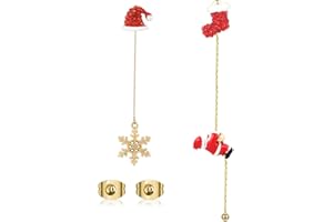 QKEOISUD Snowflake Santa Claus Threader Tassel Earrings,Silver Needle Asymmetric Long Chain Pendant Earrings, Christmas Theme Decoration, Cute Holiday Jewelry Decoration, Christmas Jewelry Gifts