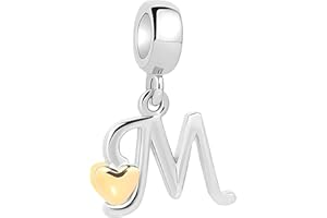 Symretie Pendentif Charm Lettre A-Z en Argent 925 pour Femme, Compatible avec les Bracelets et Colliers de Style Pandora et Européen. Convient aux Femmes et aux Filles.ZM237