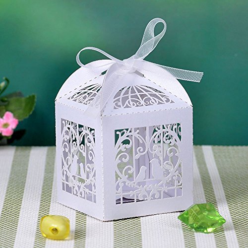 Musuntas 50Tlg.Vogelkäfig-Entwurf Hochzeit Taufe Gastgeschenk Geschenkbox Kartonage Schachtel Tischdeko Bonboniere Box Hochzeit Dekoration（ ivory weiß) - 2