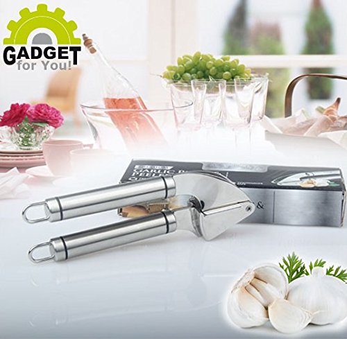 PROFI Knoblauchpresse Edelstahl mit GRATIS(!) Knoblauchschäler - (Edles Design ausgelegt auf absolut leichte Reinigung!) | Presse für Knoblauch & Ingwer (Spülmaschinenfest)