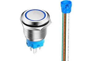 Gebildet 0.75 Inch/19mm Stainless Steel Momentary Push Button 12V-24V 5A LED 1NO1NC SPDT ON Off Waterproof with Wire Socket Plug (Blue LED)