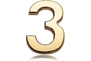 ACEHOME 3 Inch Front Door Numbers, 3D Self Adhesive House Numbers Plaques Waterproof Mailbox Signage DIY Chrome Polished Address Numbers Sign for Home Office Hotel Apartment Door Room Wall, Gold (3)
