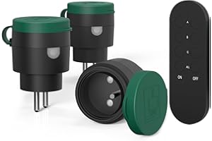 Prise Telecommande sans Fil, SURNICE Prises Télécommandées Extérieures IP44, Portée 40 M, 2300 W, Plug and Play, All On/Off, Noir/Vert