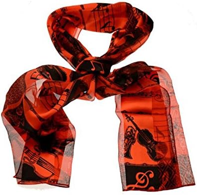Acosta Scarves - Red &amp; Black Music Notes, Instruments &amp; Treble Clef Printed - Ladies Fashion Accessory Scarf - with Christmas Gift Bag