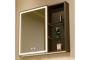 KWW LED Ilumina el Botiquín del Baño, con Espejo, Temperatura de Color Ajustable, luz Antiniebla, Enchufe y USB, Fácil de Instalar, Botiquín Montado en La Pared (70l x 75.2an cm)