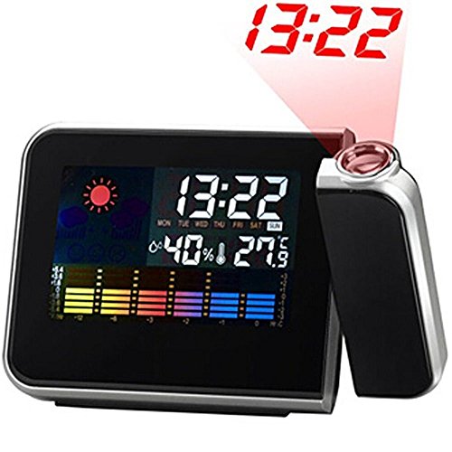 Prihome Wetterstation mit Thermometer, Hygrometer, Wecker und großem Display, Black-2