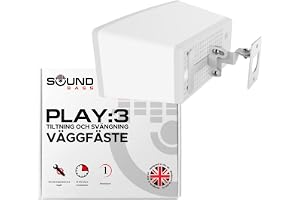 Sound Bass Väggfäste Sonos Play:3 Endast, Vit, Lutbar & Vridbar, 1pc | Endast kompatibel med Sonos Play:3, Justerbar svängning & lutningsmekanism, Monteringsfäste inklusive monteringsmaterial