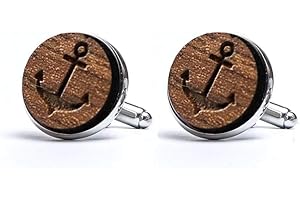 PET-JOS Anchor Wooden Cufflinks Natural Cufflinks Classic Men Jewellery Shirt Cufflinks Gift for Men