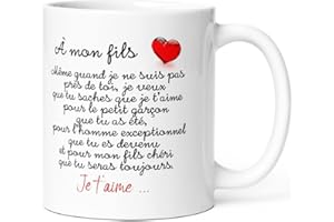Luigi Collection Mug Mon Fils je t’Aime Humour Tasse Message drôle Amour Idée Cadeau Original d'Homme Garçon Enfant Famille pour Anniversaire St Valentin Noël Fête Déclaration Mère Père. Céramique