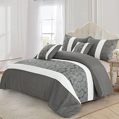 Supreme Bedding Opulence Faux Silk &amp; Jacquard 3PC 220GSM Duvet Set with Duvet/Quilted Cover T-300 Special for Christmas and Valentine + 2 Pillow Shams (Double ( 200 x 200 CM ), Grey)