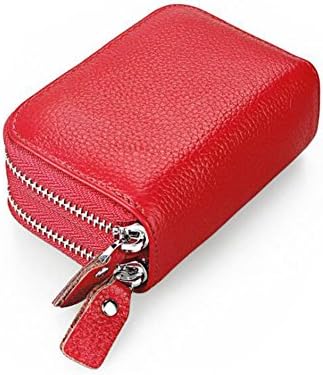 AprinCtempsDRFID Blocking Women's Credit Card Holder Genuine Leather Ladies Small Coin Purse Men's Mini Card Wallet with Double Zipper