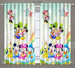 Kiyaan Polyester 3D Digital Printed Curtain Set of 2 Pecs Size 4 x 5 Feet Window for Kids Room Use (Mickey Mouse Printed Curtain)
