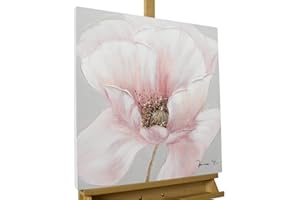 Kunstloft Quadro su tela | 100% DIPINTO A MANO | 60x60cm | Dipinto 'Flower of Faith' | Fiori | Blu Beige | Arte moderna