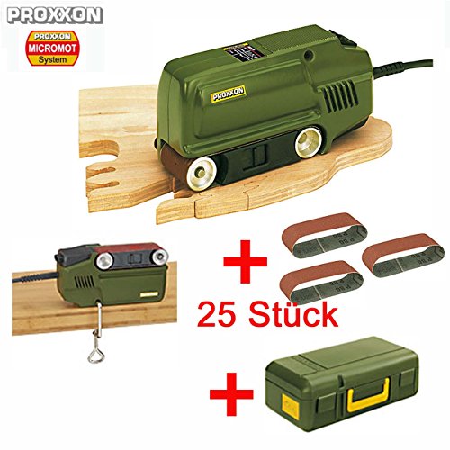 Preisvergleich Produktbild PROXXON Block Bandschleifer BBS / S Set - inklusive 25 Schleifbänder (verschiedene Körnungen), Schraubzwinge für Stationäreinsatz und Koffer
