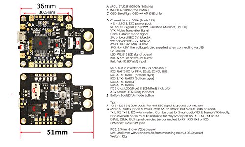 Matek AIO F4 Flight Controller OSD ( PDB 4*30A , Bateflight OSD , BEC 5V&9V , w/AT7456E Chip , SD Card Slot , VCP+5x UARTs , Current Sensor 200A ) for FPV Racing RC Drone Quadcopter by LITEBEE