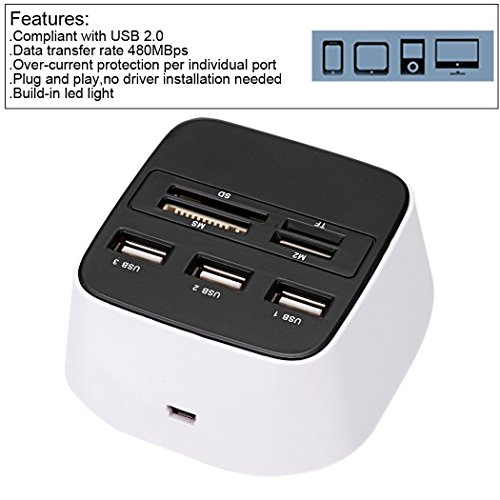MOKE Neue 3-Port USB 2.0 Hub & Multiple Kartenleser für M2 / MS / TF / SD mit LED-Licht - 4