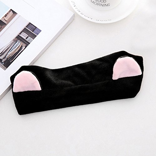 Contever® 1x Niedlich Katzenohren Stirnbänder Flannel Mädchen Turban Haarband Baden Spa Make up Haarreif Elastisch — Schwarz - 4