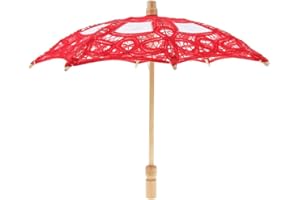 D DOLITY Ombrelle Parasol Main Faite Parapluie Floral en Dentelle Bambou Délicat Parfait pour Décor Mariage - Rouge