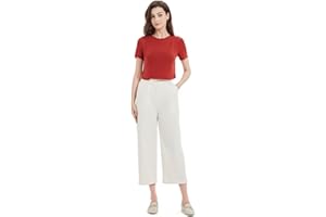 GLOWELFA Pantacourt Fluide Femme Été 7/8 Léger Taille Élastique avec Poches – Noir, Blanc, Rouge, Kaki – Pantalon Court Décontracté Chic pour Vacances, Bureau, Maison, Sport, Randonnée