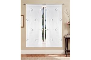 Tata Home Coppia Tende per Interni a Vetro Finestra Semitrasparenti Bianche Tende Cucina Bagno Camera Fantasia Shabby Chic 60x150 cm con Cuori Grigi
