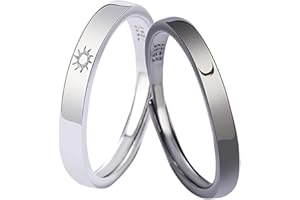 MSLing Anillo Ajustable de 2 Piezas para Parejas de Sol y Luna, Anillos de Promesa para Pareja, Juego de Anillos Abiertos Ajustables