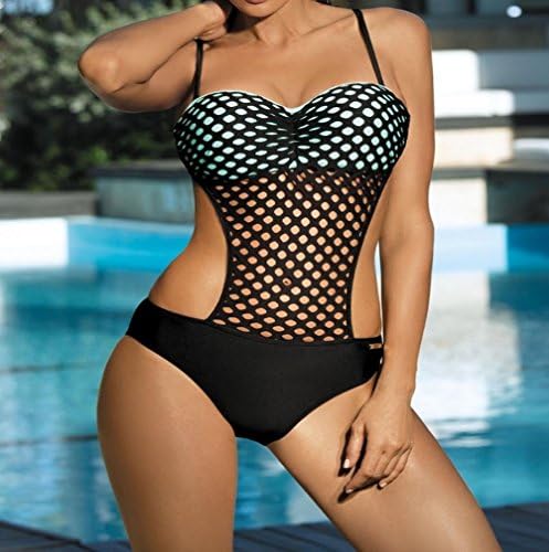 QQMM New Shoulder Strap Hollow Siamese Belt Chest Pad Backless Sexy Bikini Solid Color Women's Swimwear,M