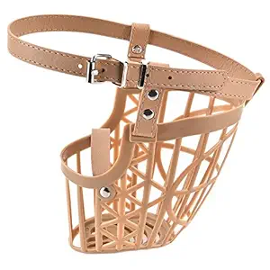 SRI Plastic Dogs Muzzle Basket Design Anti-Biting Adjusting Straps Mask for Dog/Puppy, Beige (L)