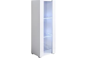 MB Muebles Bonitos, Vetrina Con Piedini 2cm Luke V2, LED, Melamina, Finitura Lucida, Bianco, 40x128x29cm